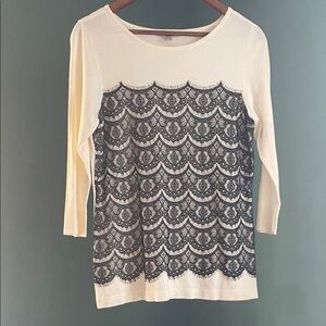 Elegant Cream and Black Lace Women's Top